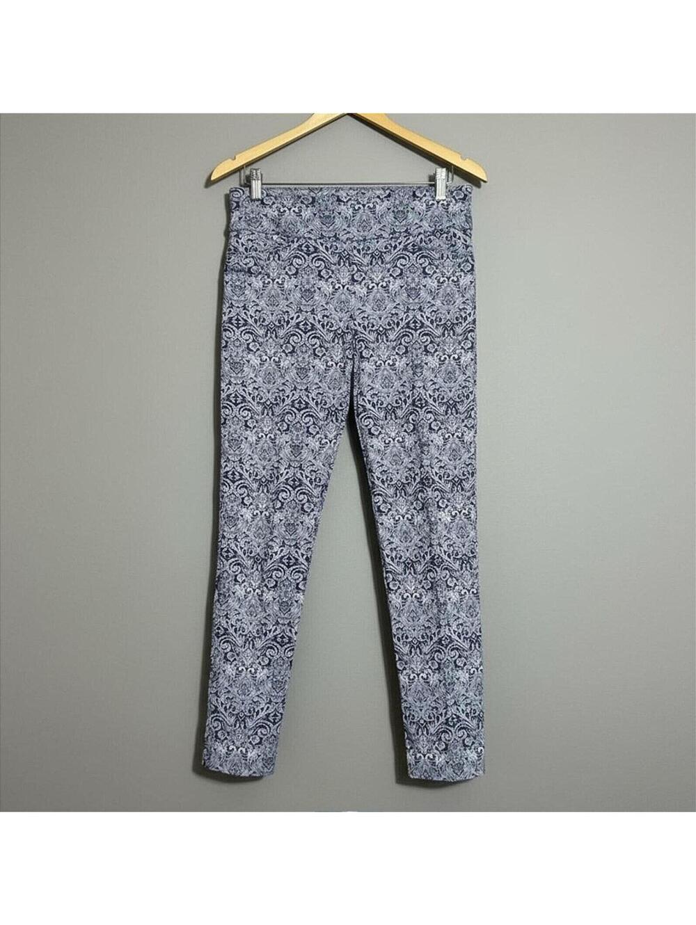 Attyre Women's Business Casual Navy Blue Brocade Tapered Ankle Pants Size 8